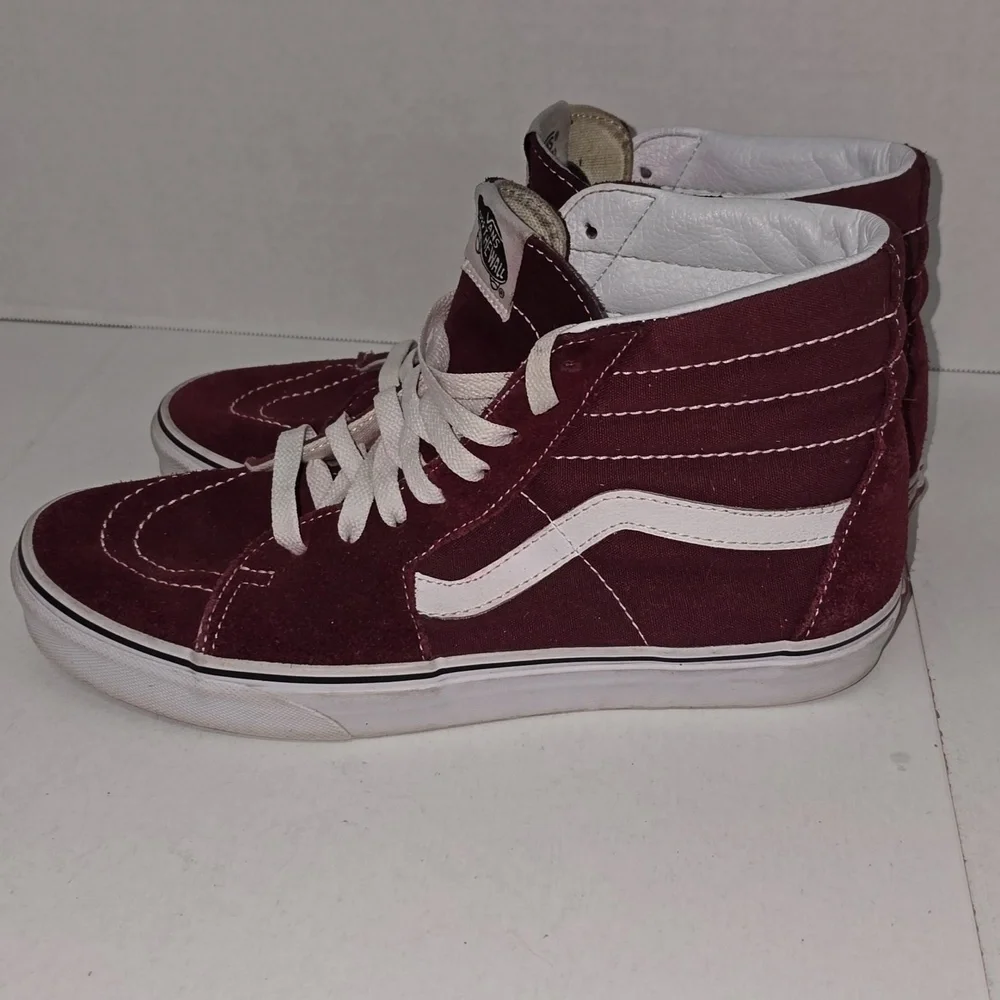 Vans SK8-Hi Sneakers Color Burgundy Canvas Suede Mens Size 9 Womens Size 10.5